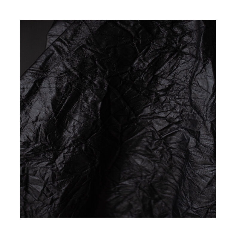 Warna hitam tekstur lipit Pu kulit kain memutar pola memijat kerut cuci ditekan gradien kain desainer kreatif
