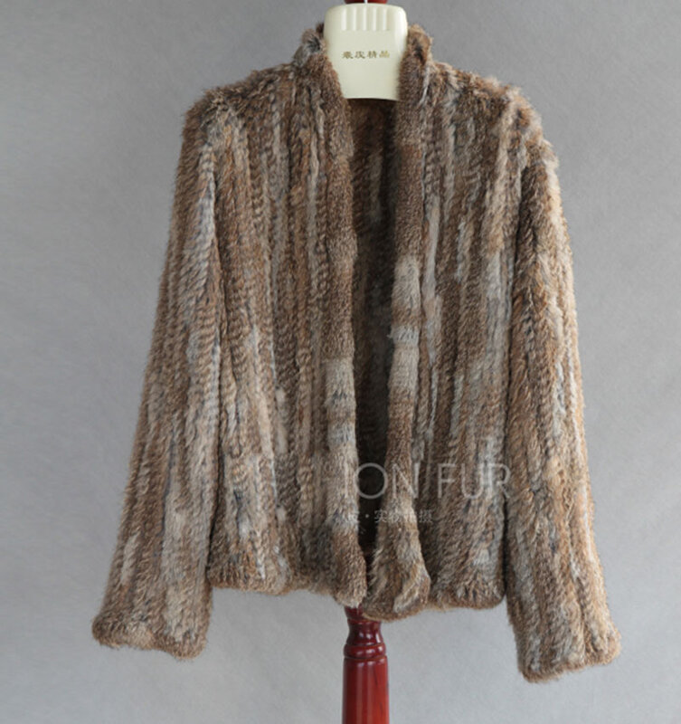 Abrigo de piel de conejo Real de punto para mujer, chaqueta cálida de manga larga para invierno, novedad de 2024