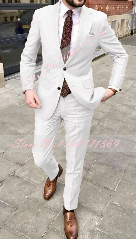 Handsome Casual Suit For Men Wedding Groom Tuxedos Notched Lapel Groomsmen Men Suits Business Party Prom 2 Pieces(Blazer+Pants)