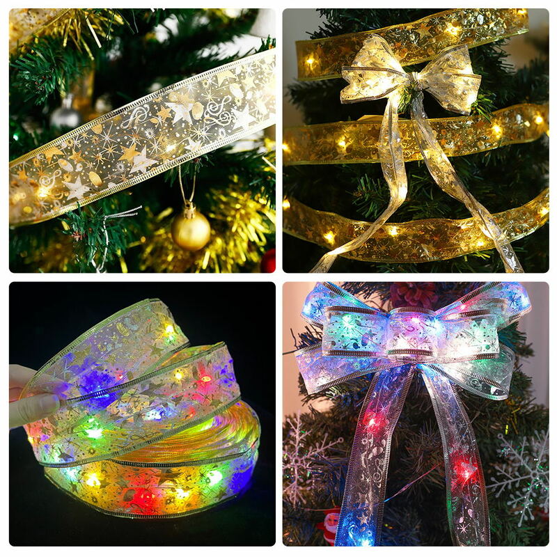 Decoração De Natal De Fada De Fita, Ornamento De Árvore De Natal, Luzes De Cordas De Férias, Decoração De Casamento, 5 m, 10m