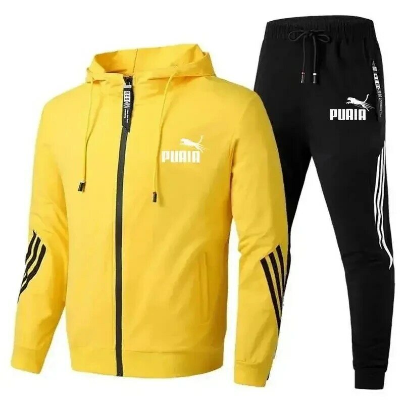 Fashion Tracksuit Men Suit Autumn New Zipper Cardigan Jacket+Sweatpants Stripe Running Fitness Basketball Jogging 2 Piece Set