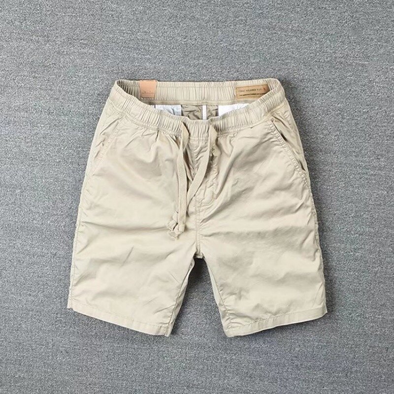 Pantalones cortos Cargo informales para hombre, pantalones delgados de verano con cordón, cintura elástica, longitud media