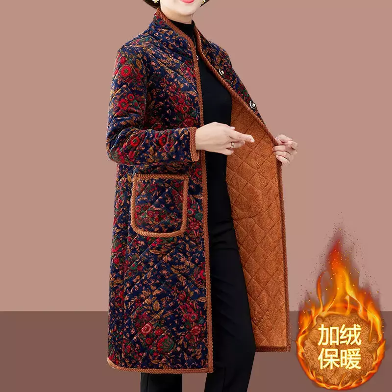 Abrigo de pana para mujer, chaqueta acolchada de algodón por encima de la rodilla, estilo coreano, novedad, Invierno