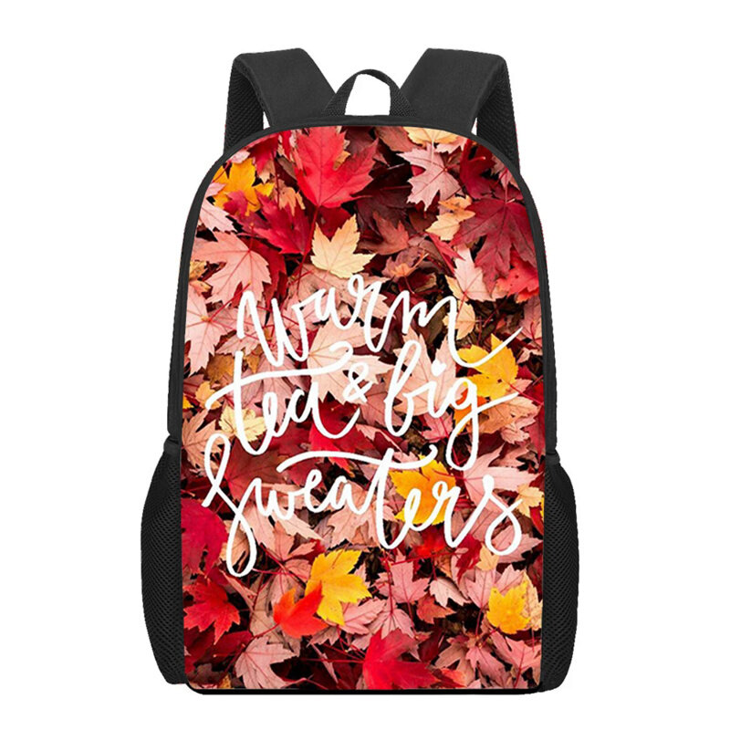 가을 낙엽 프린트 배낭, 소년 소녀 어린이 학교 가방, 십대 학생 책 가방, 데일리 캐주얼 백팩, 여행 배낭