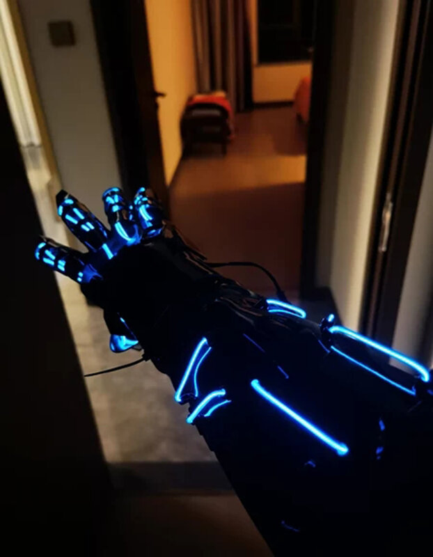 Punk Mechanical Glow Gloves Flexible Trendy Fingers Cool Game Equipment Punk Armor Glow Gloves Cosplay Clothing Props