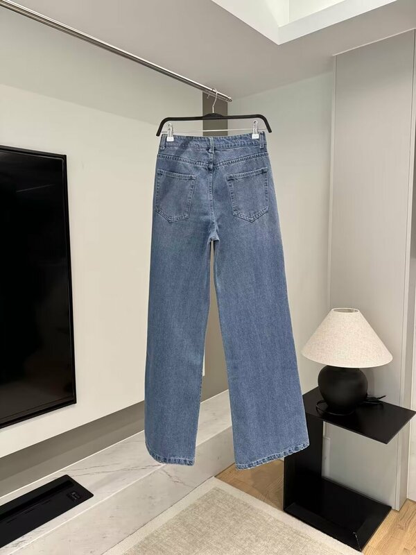 Женские джинсы с эффектом стирки, повседневные широкие брюки с высокой талией и боковыми карманами в стиле ретро