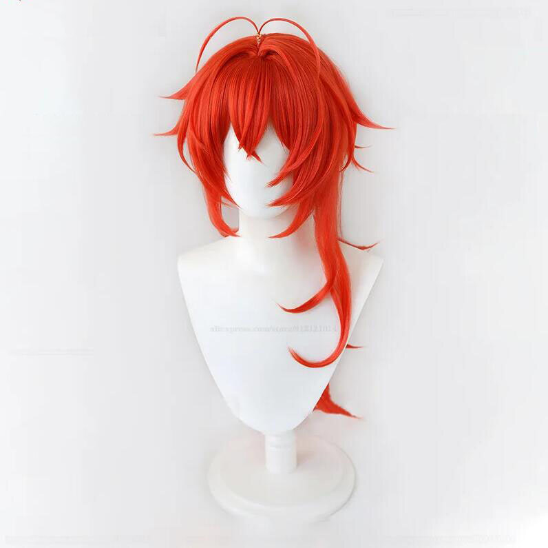 Game  Cosplay Diluc Ragnvindr Wig Diluc Long Orange Red Heat Resistant Synthetic Hair Halloween Wigs