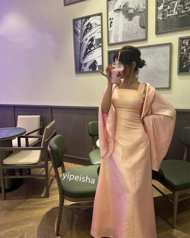 Jiayigong gaun pesta malam Arab Saudi Satin Ruffle Natal A-line persegi gaun Prom leher acara Bespoke gaun Midi es