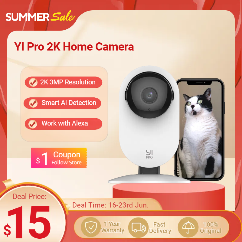 YI 홈 프로 보안 카메라, 사람, 차량, 동물 스마트 감지, 아기용 전화 앱, 애완 동물 모니터링, 실내 카메라, 2K