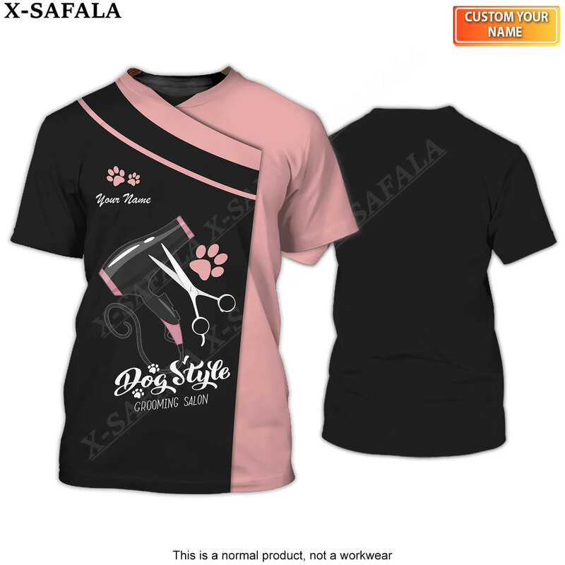 Conjunto feminino de camiseta e leggings com gola redonda, top casual feminino, estilo cão groomer, impresso em 3D, alta qualidade, verão
