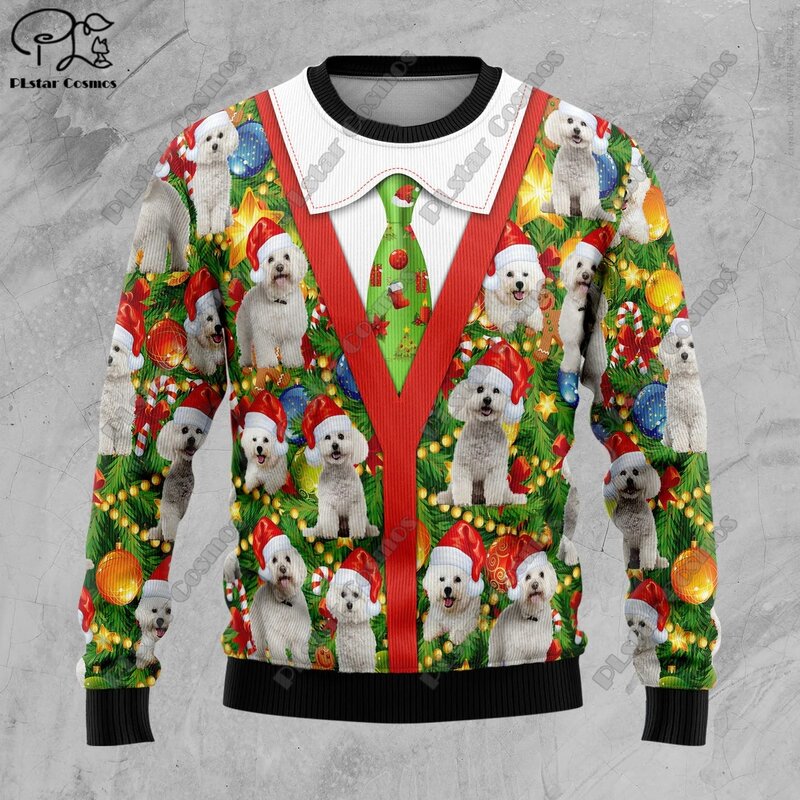 Cetak 3D pohon Natal Santa Claus tato kucing hewan rusa beruang Sweater Streetwear kasual musim dingin Sweatshirt M7