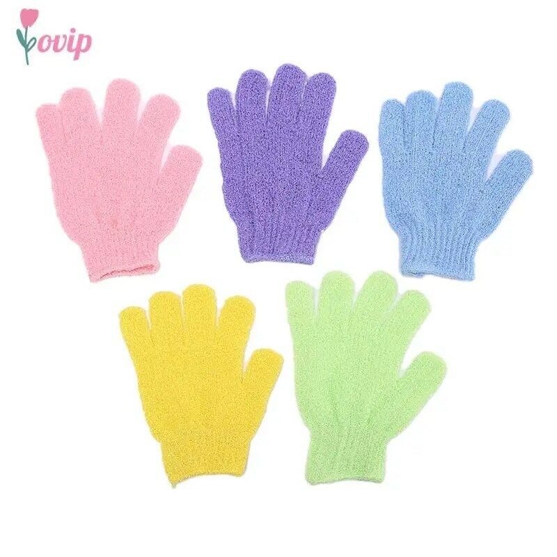 5PCS Exfoliating Gloves Shower Body Brush Fingers Bath Towel Peeling Mitt Body Scrub Gloves Bath Sponge Spa Shower Random Color
