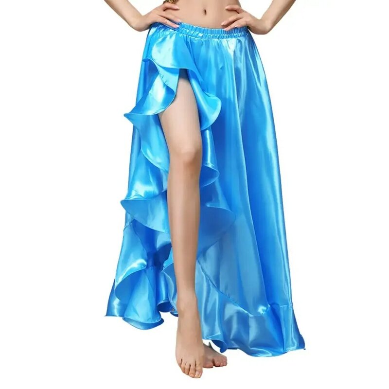 Женская атласная юбка для танца живота VCC213, длинная сексуальная юбка для восточных танцев живота