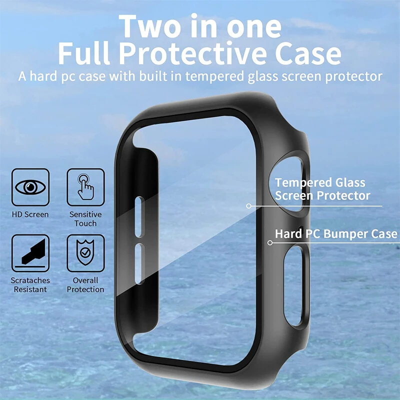 Glazen + Hoes Voor Apple Watch Case 9 8 7 6 Se 5 Iwatch Accessorie Screen Protector Apple Watch Serie 44Mm 40Mm 41Mm 45Mm 42Mm 38Mm