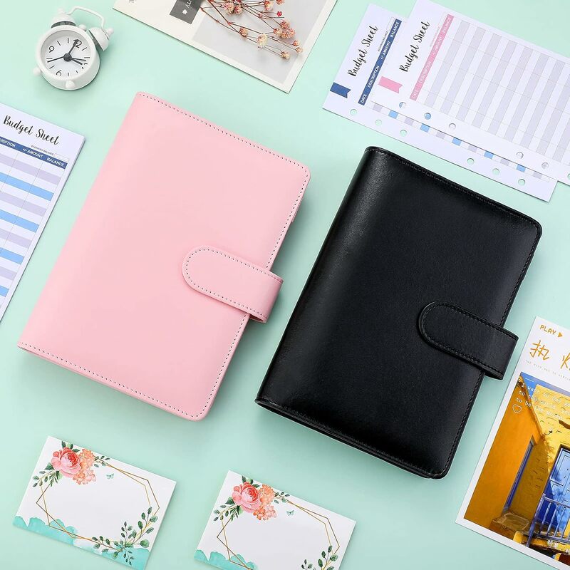 A6 PU Leather Notebook Binder Refillable 6 Rings Binder Cover Loose Leaf Personal Planner with Magnetic Buckle Closure