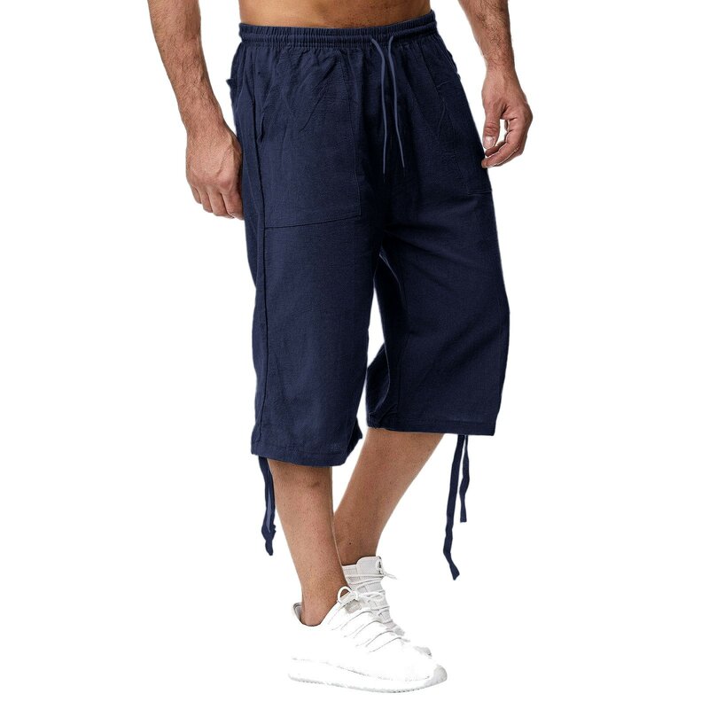 Pantalones de algodón para hombre, Pantalón deportivo de cuerda colgante para el pie, pantalones Capri holgados e informales para vacaciones en la playa, primavera y verano