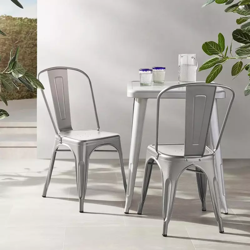 Metal Dining Chairs, Dark Grey, 1 Count (Pack of 4)