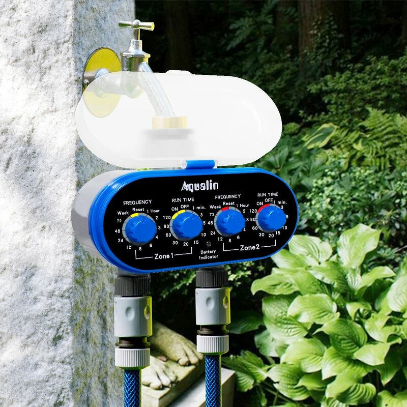 Válvula de bola de riego automático de dos salidas, temporizador de agua de cuatro diales, controlador de riego de jardín a presión 0 para jardín, patio