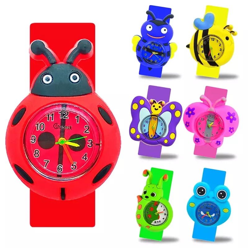Jam tangan anak-anak, arloji kartun kumbang/Lebah/kupu-kupu anak laki-laki dan perempuan, Gelang 3D bayi kodok, jam tangan anak-anak, hadiah Natal