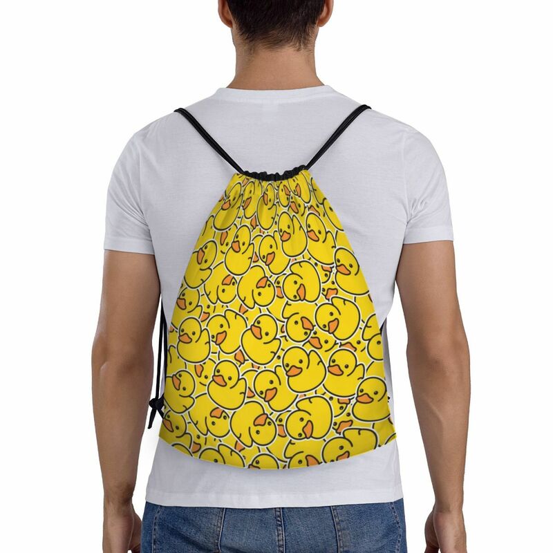 Custom Duck Cartoon Pattern Drawstring Bags Men Women Lightweight Sports Gym Storage Backpack