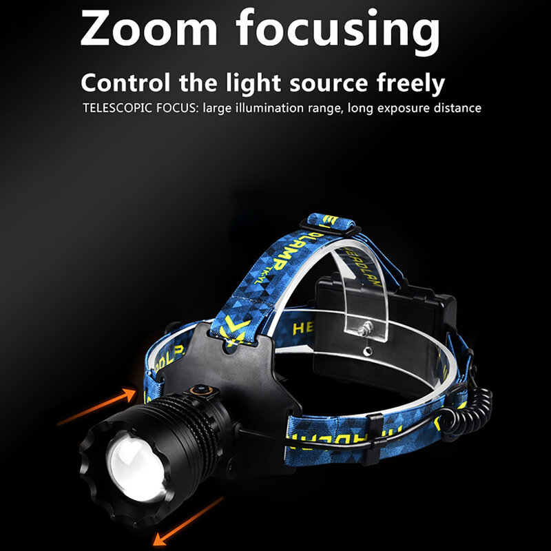 Linterna de cabeza XHP360, linterna de pesca recargable con Zoom XHP50, 990000000000LM, 4x1000W, recargable por TYPE-C