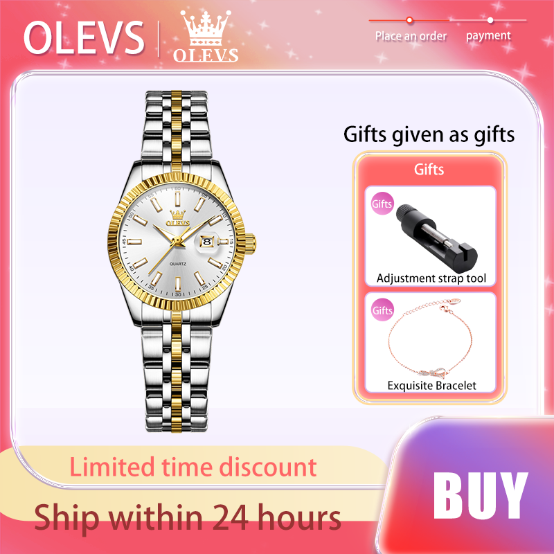 Olevs Top Luxe Merk Dameshorloge Mode Waterdicht Quartz Horloge Eenvoud Vrouwelijk Horloge Origineel Cadeau Armband Lichtgevend Nieuw