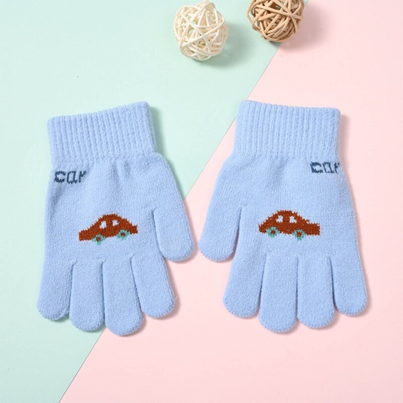 97BE стильные детские перчатки, вязаные зимние перчатки с длинными пальцами, эластичные варежки с манжетами на запястье с узором