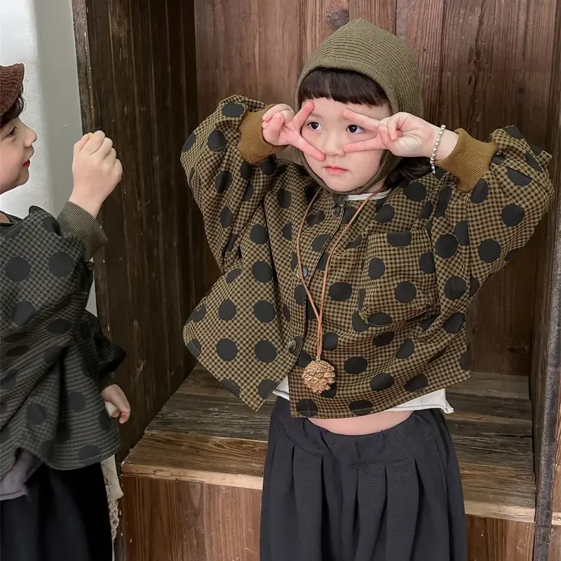2023 Spring New Baby Long Sleeve Coat Vintage Girls Boys Dots Casual Jacket Boys Clothing Kids Tops Fashion Children's Clothes