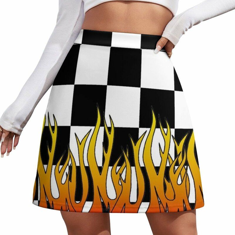 Mini jupe à carreaux avec flammes de course, uniforme scolaire, vêtements pour femmes, Minik343