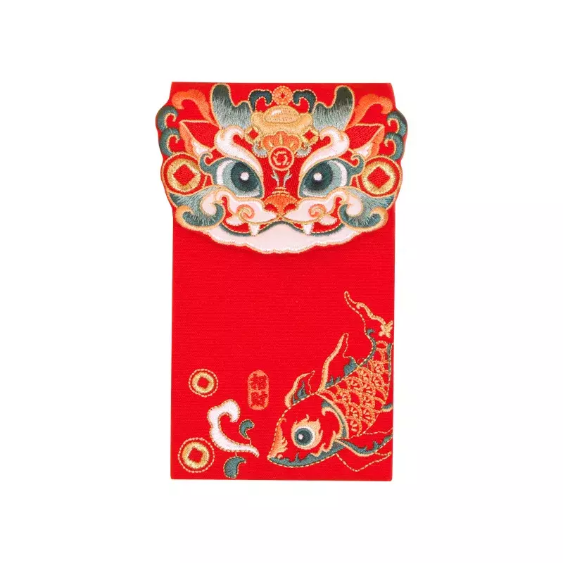 2024 год, красный конверт с вышивкой дракона для денег Hongbao, мультяшный холщовый тканевый конверт для хранения, красные конверты для наличных, красный пакет, подарок