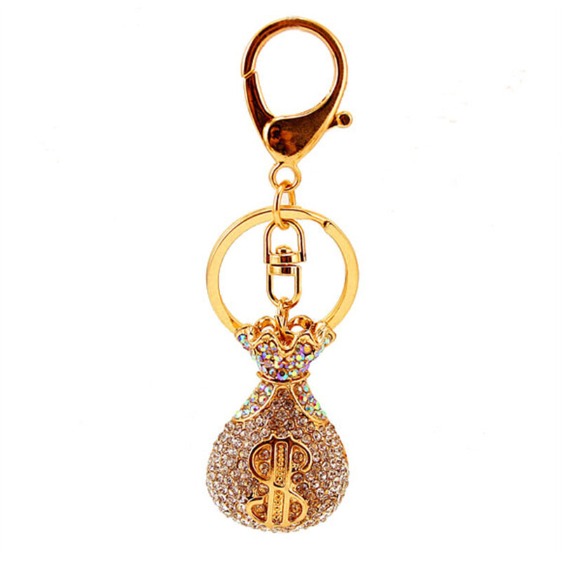 Rhinestones bertatahkan dolar tas uang gantungan kunci trendi perhiasan tas keberuntungan gantungan kunci tas mobil Aksesori dekorasi kreatif