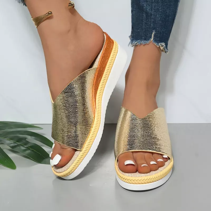 Sandal wedge Retro wanita, sandal mulut ikan hak tinggi warna polos ukuran Plus