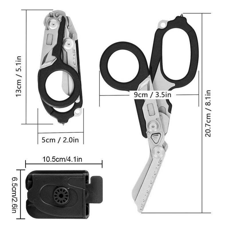 Multi-Functional Portable  Scissors Foldable Shears Ruler Cutting Window Breaker Wrench First Aid Outdoor Survival Kit