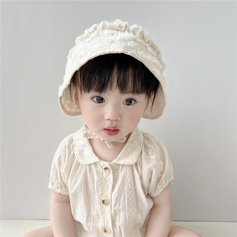 Spring Summer Lace Princess Strap Hat Baby Sun Shield Hat Flower Accessories Breathable Kids Boys Girls Bucket Hats