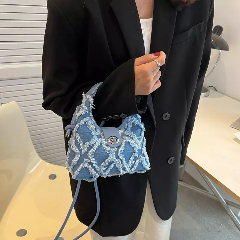 Bolso de cubo de mezclilla suave para mujer, pequeña de un solo hombro bandolera, bolso Hobo, bolsos de diseñador de marca de lujo, bolsos de moda para mujer