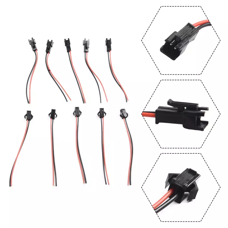 Macho e fêmea Conector de cabo conectado, Plug Head, Vermelho, Preto, Fios de 2 pinos, PVC 24AWG, 10cm, Universal, 10Pcs, 2,54mm