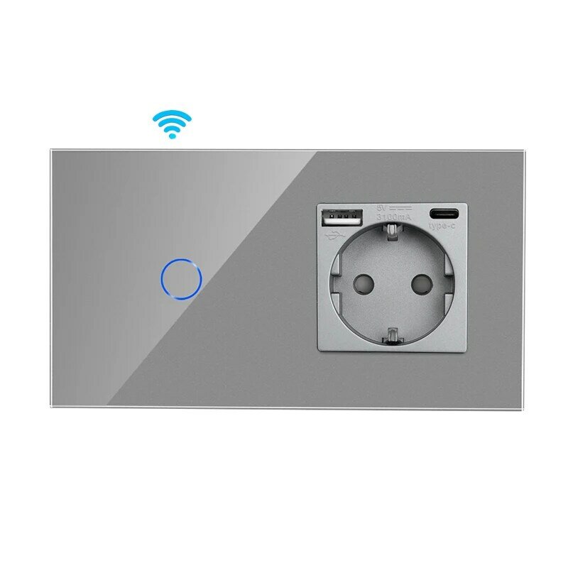 Умный сенсорный выключатель DAJIMEI с Wi-Fi и гнездом USB Type-C, прозрачная стеклянная панель, сенсорные переключатели с гнездом для умного дома