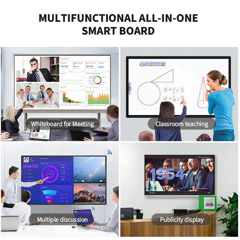 65 75 86 pollici Smart Board per aula e conferenze, lavagna elettronica digitale 4K HD Touch Screen tv interattiva su ruota