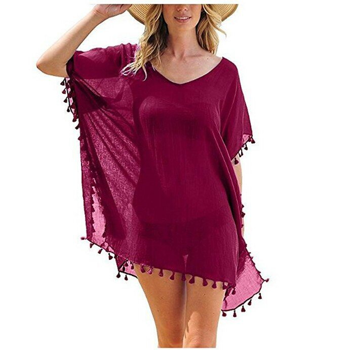 Robe de plage en mousseline de soie pour femmes, 2023, cover-up pour les maillots de bain, mini robe d'été, couleur unie