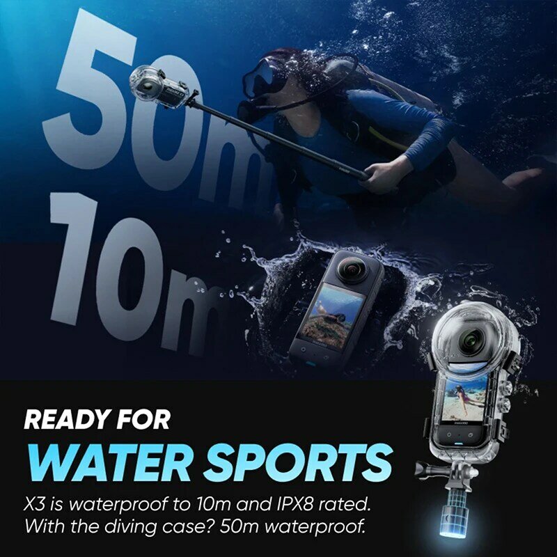 Juste de boîtier étanche pour plongée sous-marine, étui invisible, accessoires de coque de plongée, Insta360, 50m