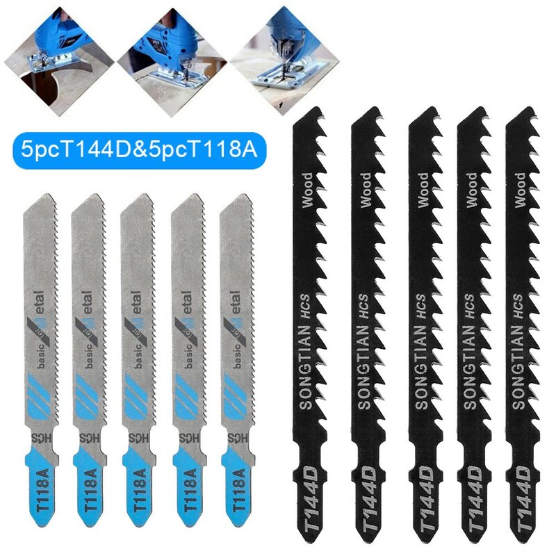 Assorted Jigsaw Blades Set para Carpintaria, Multi Saw Blades, Handsaw Tools, Metal, Madeira, T144D, T118A, 10Pcs