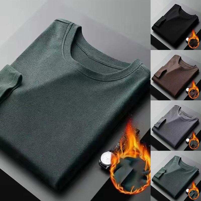 Klassisches Herren Slim Fit Unterhemd verdicken Top Rundhals Langarm Pullover T-Shirt schwarz grün dunkelbraun dunkelgrau
