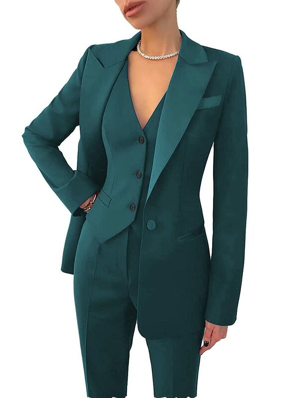 Conjunto de terno formal feminino, blazer de lapela, jaqueta de negócios, colete, calças, pantsuits senhora do escritório, vestido de baile de festa, 3 peças