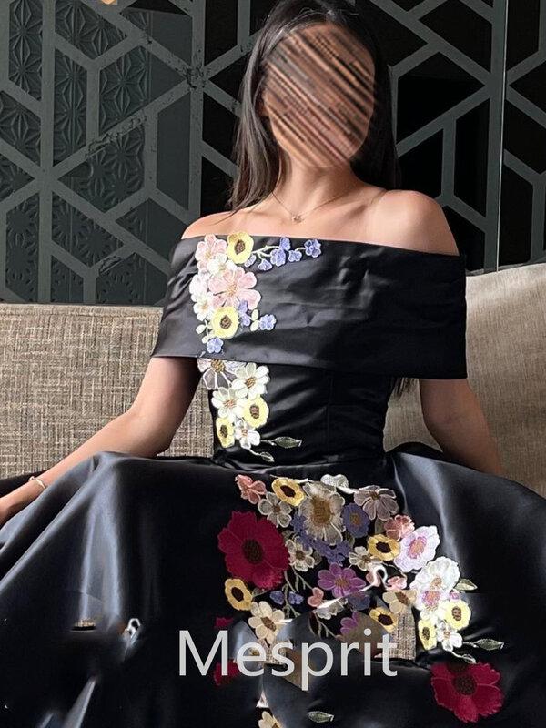 Mesprit Fashion Elegant Off-the-spalla a-line abiti da sera ricamo fiore abito personalizzato in raso