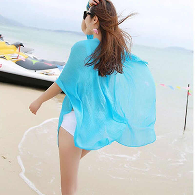 Sarong-Robe de plage en mousseline de soie pour femme, maillot de bain sexy, couverture de bikini, été