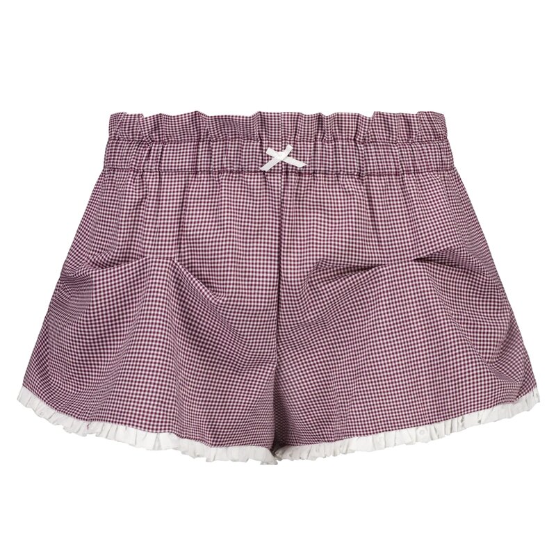Maemukilabe Y2K Vintage Plaid Shorts Bow Trim Elastic Waist Boxers Pants Retro Streetwear Sweet Cute Frill Shorts Kawaii Outfits