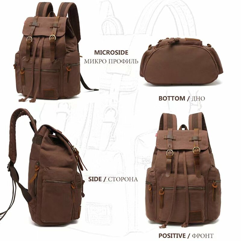 European style student backpack men's ， women's canvas office travel backpack 15.6-inch computer bag large capacity vintage bag