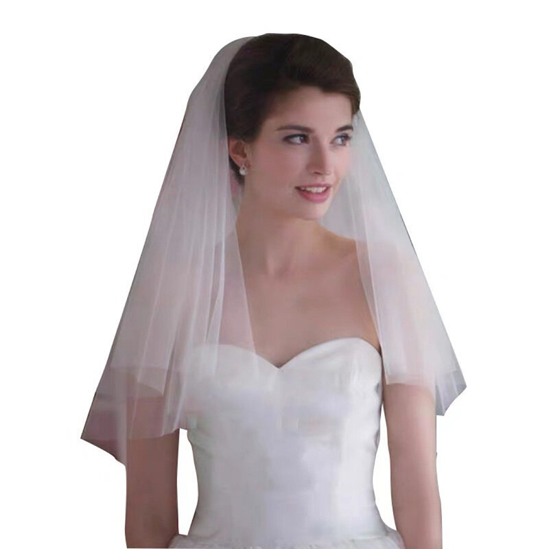 طرحة زفاف قصيرة للنساء ، حجاب شعر أبيض للزفاف ، حجاب حفل تول للعرائس