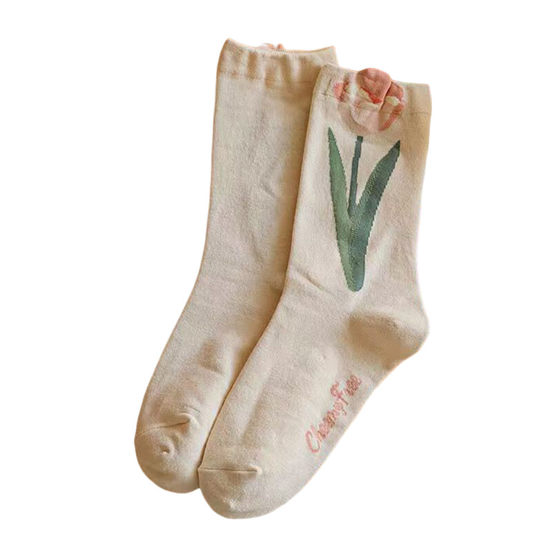 Chaussettes hautes en coton à motif floral pour enfants et jeunes étudiants, chaussettes douces et confortables, fleur de tulipe