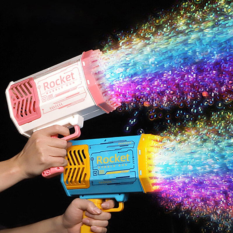Pistol gelembung LED cahaya roket elektrik mesin gelembung sabun ajaib otomatis anak-anak mainan luar ruangan pesta pernikahan anak-anak mainan Pompero